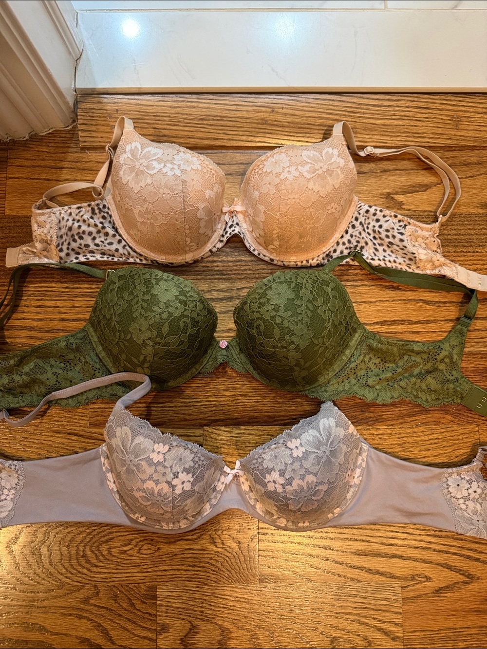 Victoria's Secret Lace Push-Up Bras in Nude, Olive & Light Gray